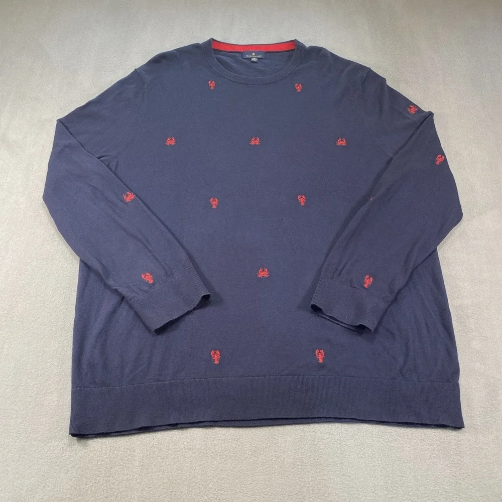 Brooks‎ Brothers Pull Over Sweater Crew Neck 2XL Navy Lobsters Coastal Beach